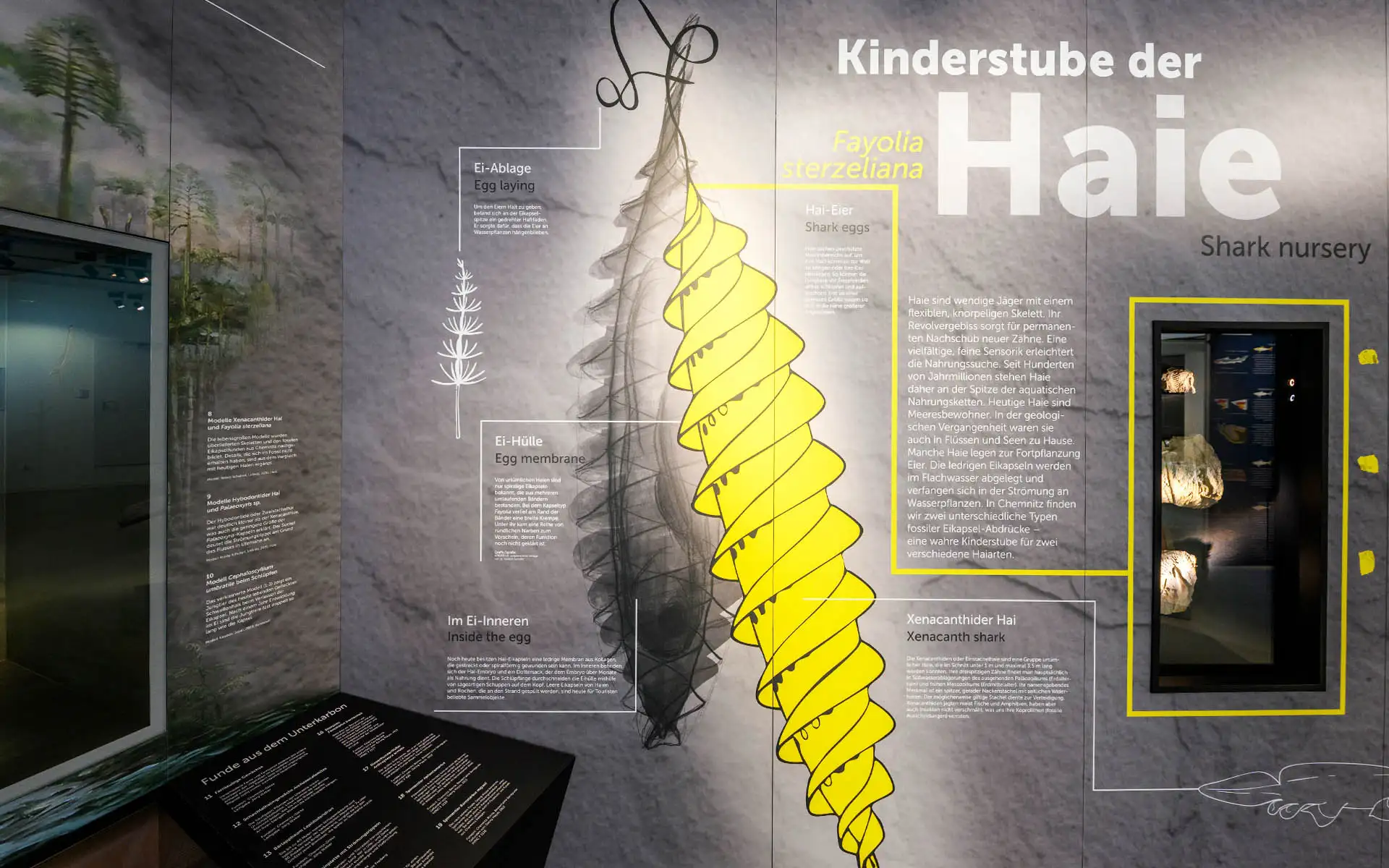 Wandgrafik Kinderstube der Haie mit gelbem Ei